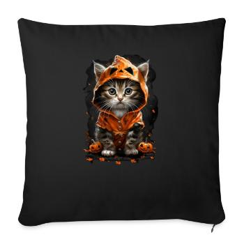 Kitten in Pumpkin Costume - Halloween Pumpkin Design - Sofa pillowcase 17,3'' x 17,3'' (45 x 45 cm) - black - Front
