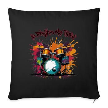 In Rhythm We Trust Drummer, Drums - Sofa pillowcase 17,3'' x 17,3'' (45 x 45 cm) - black - Front