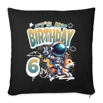 Astronaute 6e anniversaire Chien de l'espace drôle - Housse de coussin décorative 45 x 45 cm - noir - Devant
