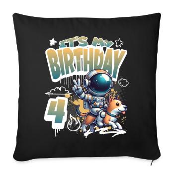 Astronaute 4e anniversaire Chien de l'espace drôle - Housse de coussin décorative 45 x 45 cm - noir - Devant