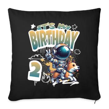 Astronaute 2e anniversaire Chien de l'espace drôle - Housse de coussin décorative 45 x 45 cm - noir - Devant