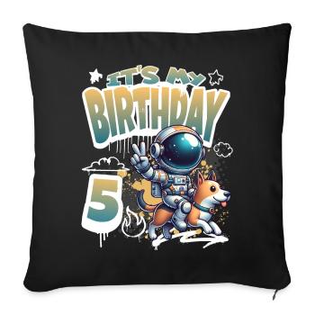 Astronaute 5e anniversaire Chien de l'espace drôle - Housse de coussin décorative 45 x 45 cm - noir - Devant