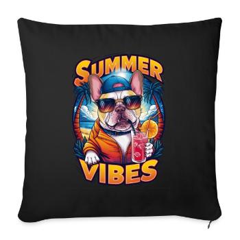 Bouledogue cool avec des lunettes de soleil sur la plage - Housse de coussin décorative 45 x 45 cm - noir - Devant