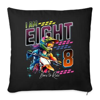 8e anniversaire des filles de motocross - Housse de coussin décorative 45 x 45 cm - noir - Devant