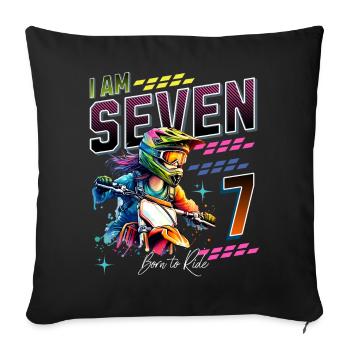 7ème anniversaire des filles de motocross - Housse de coussin décorative 45 x 45 cm - noir - Devant