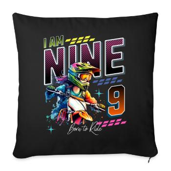 9e anniversaire des filles de motocross - Housse de coussin décorative 45 x 45 cm - noir - Devant