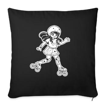 patin à roulettes fille dessin animé - Housse de coussin décorative 45 x 45 cm - noir - Devant
