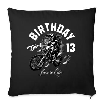 Motocross Anniversaire Fille 13ème Anniversaire Femmes - Housse de coussin décorative 45 x 45 cm - noir - Devant