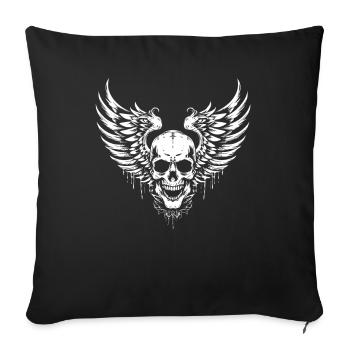 Crâne Halloween avec des ailes - Squelette de crâne - Housse de coussin décorative 45 x 45 cm - noir - Devant