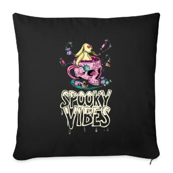 Lapin en peluche dans une coupe crâne avec des bonbons - Housse de coussin décorative 45 x 45 cm - noir - Devant