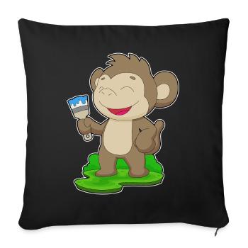 Singe Peintre Pinceau Peinture - Housse de coussin décorative 45 x 45 cm - noir - Devant