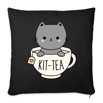 Kit-Tea Chaton mignon dans une tasse à thé Cat Lover Pun - Housse de coussin décorative 45 x 45 cm - noir - Devant