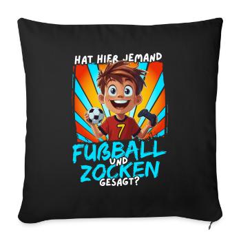 Football et jeux d’argent Anniversaire garçon 7 ans - Housse de coussin décorative 45 x 45 cm - noir - Devant