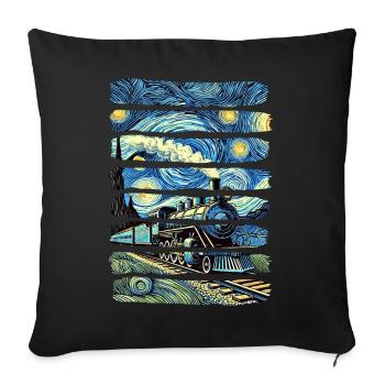 Starry Night Train Van Gogh Locomotive - Sofa pillowcase 17,3'' x 17,3'' (45 x 45 cm) - black - Front