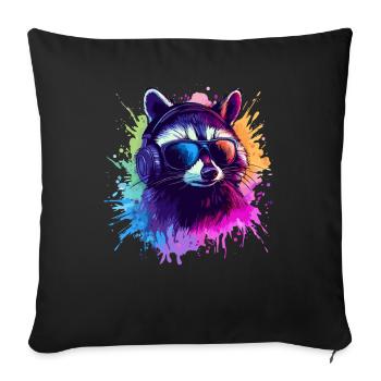 Gambler Raccoon with Headphones – Cool Design - Sofa pillowcase 17,3'' x 17,3'' (45 x 45 cm) - black - Front