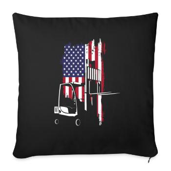 Chariot élévateur Drapeau des États-Unis - Housse de coussin décorative 45 x 45 cm - noir - Devant