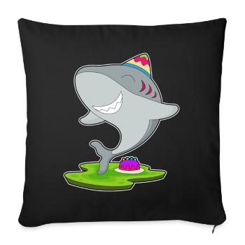 Gâteau d’anniversaire requin - Housse de coussin décorative 45 x 45 cm - noir - Devant