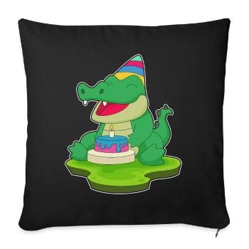 Gâteau d’anniversaire crocodile - Housse de coussin décorative 45 x 45 cm - noir - Devant