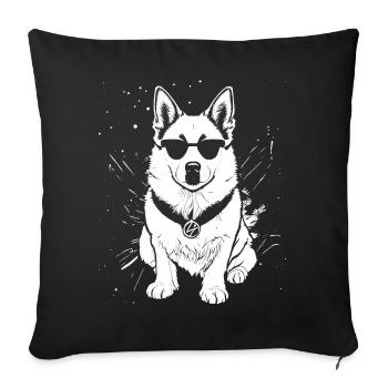 Chien cool avec des lunettes de soleil - look rétro - Housse de coussin décorative 45 x 45 cm - noir - Devant