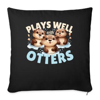Joue bien avec les loutres Adorable - Housse de coussin décorative 45 x 45 cm - noir - Devant