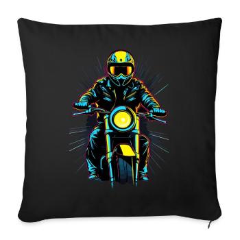 Motard néon sur moto - Housse de coussin décorative 45 x 45 cm - noir - Devant