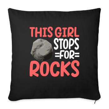 Cette fille s’arrête pour les roches géologue géologique - Housse de coussin décorative 45 x 45 cm - noir - Devant