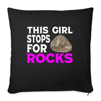 Cette fille s’arrête pour les roches géologue géologique - Housse de coussin décorative 45 x 45 cm - noir - Devant
