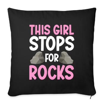 Cette fille s’arrête pour les roches géologue géologique - Housse de coussin décorative 45 x 45 cm - noir - Devant