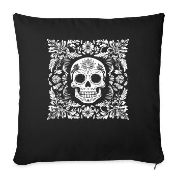 Crâne en sucre floral dans cadre pour le Jour des Morts - Housse de coussin décorative 45 x 45 cm - noir - Devant