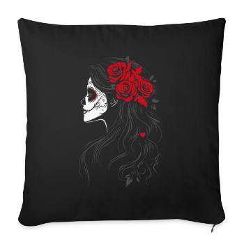 La Catrina side view with red roses - Sofa pillowcase 17,3'' x 17,3'' (45 x 45 cm) - black - Front