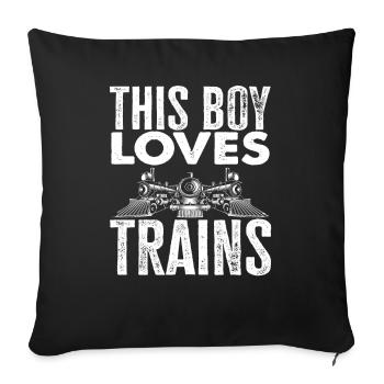 Ce garçon aime les trains, les chemins de fer - Housse de coussin décorative 45 x 45 cm - noir - Devant
