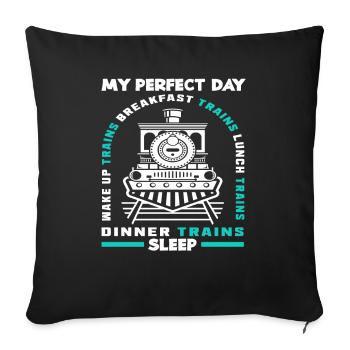 Ma journée parfaite avec les trains Petit-déjeuner Déjeuner - Housse de coussin décorative 45 x 45 cm - noir - Devant