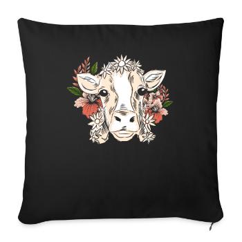 Cow with floral wreath floral pattern - Sofa pillowcase 17,3'' x 17,3'' (45 x 45 cm) - black - Front