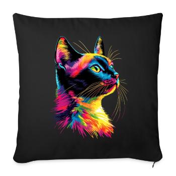 Chat coloré arc-en-ciel couleurs Popart chat maman chats - Housse de coussin décorative 45 x 45 cm - noir - Devant