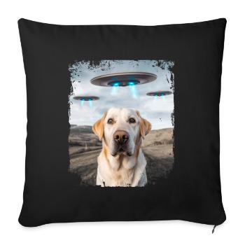 Labrador Retriever Dog Selfie with Alien UFOs. - Sofa pillowcase 17,3'' x 17,3'' (45 x 45 cm) - black - Front