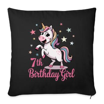 Licorne drôle 7e anniversaire fille - Housse de coussin décorative 45 x 45 cm - noir - Devant