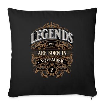 1951 Novembre Naissance Anniversaire Année de naissance - Housse de coussin décorative 45 x 45 cm - noir - Devant