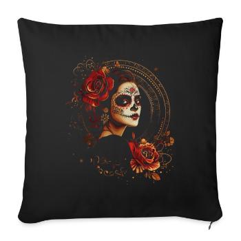 Vintage Catrina with Roses for Dia de los Muertos - Sofa pillowcase 17,3'' x 17,3'' (45 x 45 cm) - black - Front