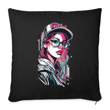Urban Girl in Pop Art Style - Sofa pillowcase 17,3'' x 17,3'' (45 x 45 cm) - black - Front