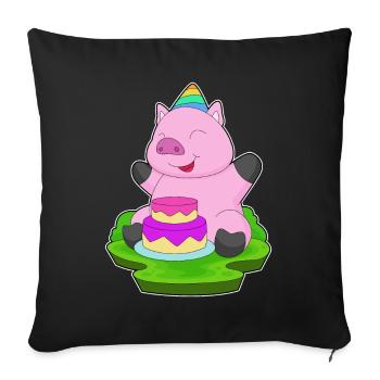 Gâteau d’anniversaire cochon - Housse de coussin décorative 45 x 45 cm - noir - Devant