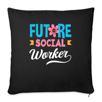 Future social worker with flower - Sofa pillowcase 17,3'' x 17,3'' (45 x 45 cm) - black - Front