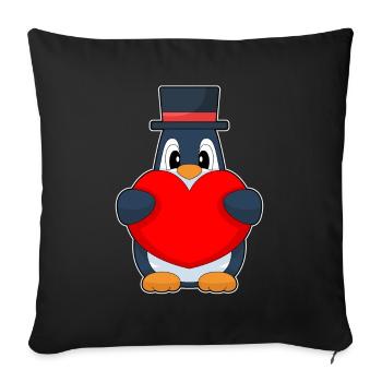 Pingouin Marié Coeur Mariage - Housse de coussin décorative 45 x 45 cm - noir - Devant