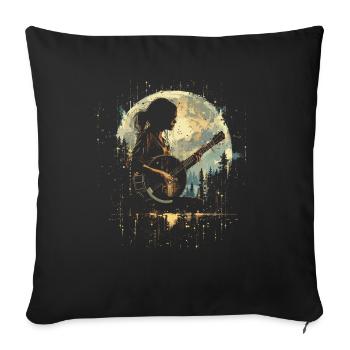 Dessin d’un joueur de banjo - Housse de coussin décorative 45 x 45 cm - noir - Devant