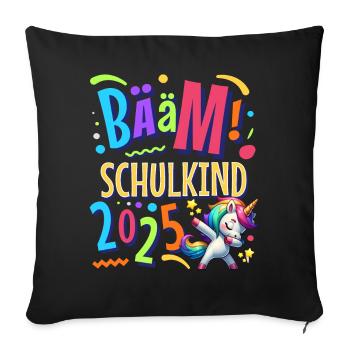 Bääm Schulkind 2025 Einhorn - Sofakissenbezug 45 x 45 cm - Schwarz - Vorne
