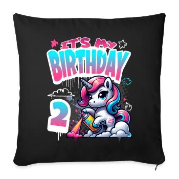 2ème anniversaire Licorne Graffiti Girl - Housse de coussin décorative 45 x 45 cm - noir - Devant