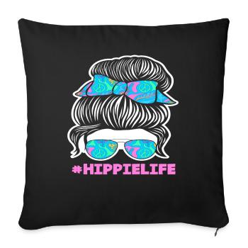 #HippieLife Friedenszeichen Bunte Haare - Sofakissenbezug 45 x 45 cm - Schwarz - Vorne