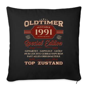 33. Geburtstag November Oldtimer 1991 Jahrgang - Sofakissenbezug 45 x 45 cm - Schwarz - Vorne
