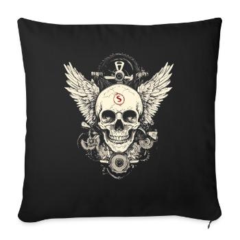 Skull with wings for bikers – mechanical look - Sofa pillowcase 17,3'' x 17,3'' (45 x 45 cm) - black - Front