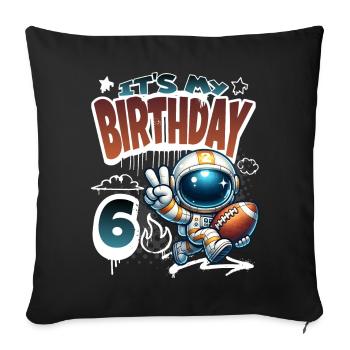 Astronaute 6e anniversaire Football - Housse de coussin décorative 45 x 45 cm - noir - Devant