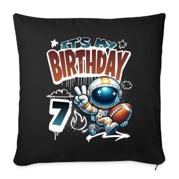 Astronaute 7e anniversaire football - Housse de coussin décorative 45 x 45 cm - noir - Devant